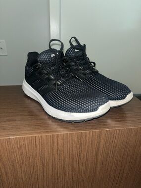 adidas Men's Black Knit Athletic Sneakers with White Sole